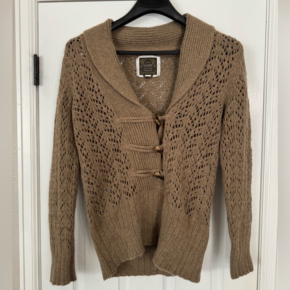 Old Navy Women's XL Lambs Wool Angora Blend Cardigan Vintage Knit Beige Neutral